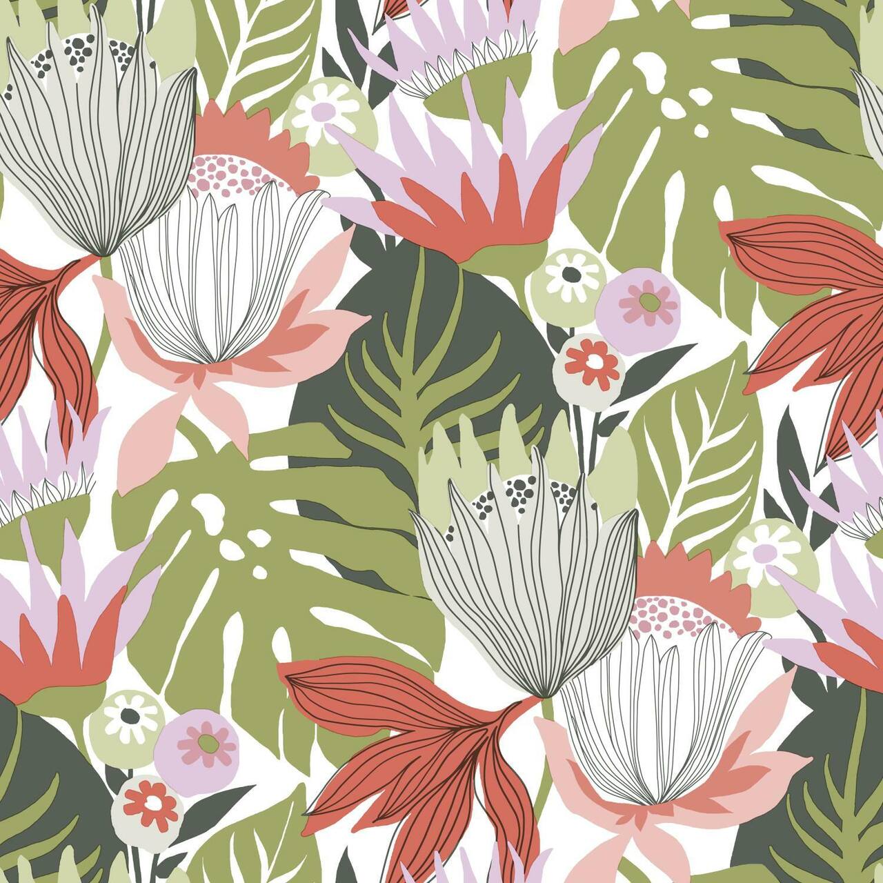 RoomMates Retro Tropical Leaves Peel & Stick Wallpaper